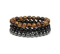 XFSRG 3 Stück Perlenarmband Damen Herren 8 mm Elastische Partnerarmbänder aus Kristall Energiearmbänder für Yoga Meditation Freundschaftsgeschenk (Braun)