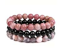 XFSRG 3 Stück Perlenarmband Damen Herren 8 mm Elastische Partnerarmbänder aus Kristall Energiearmbänder für Yoga Meditation Freundschaftsgeschenk (Rosa)