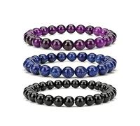 XFSRG 3 Stück Perlenarmband Damen Herren 8 mm Elastische Partnerarmbänder aus Kristall Energiearmbänder für Yoga Meditation Freundschaftsgeschenk (Lila)