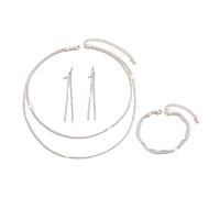 XFSRG 3 Stück Schmucksets Damen Mehrreihig Halskette Armband Ohrringe Set Glänzend Modeschmuck Geschenk für Geburtstag Muttertag Valentinstag (Silber)