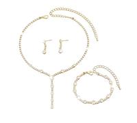 XFSRG 3 Stück Schmucksets für Damen Halskette Ohrringe Armband Set Kette Rosegold Brautschmuck Hochzeit Schmuckset Modeschmuck Elegante Schmuck Set(Gold)