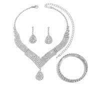 XFSRG 3 Stück Schmucksets für Damen Strass Halskette Ohrringe Armband Set Schmuck Set Elegantes Schmuckset Hochzeit Party Abendkleid Accessoires Brautschmuck Modeschmuck Geschenk