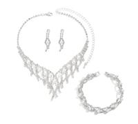 XFSRG 3 Stück Tropfen Zirkonia Schmuckset Brautschmuck Halskette Armband Ohrringe Perlen Kristall Collier Hochzeit Elegant Luxus Schmuck