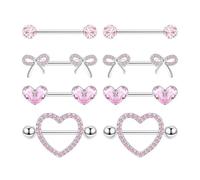 XFSRG 4 Paar 14G Nippelpiercing Chirurgenstahl für Damen Body Piercing Stainless Steel Herz Nipple Barbell Süße Schleife Nippelpiercing Schmuck (Rosa)