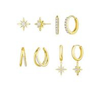 XFSRG 4 Paar Gold Ohrringe Set Ohrstecker Creolen Hängend Ohrringe Ohrclips mit Zirkonia Hypoallergen Modeschmuck Geschenk für Mehrere Piercings