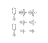 XFSRG 4 Paare Kleine Ohrringe für Damen Set Hypoallergen 14K Gold Ohrstecker Zartes CZ Glücks Kleeblatt Set Schmuck für jeden Anlass