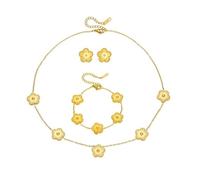 XFSRG 4 Pcs Vierblättriges Kleeblatt Schmuckset Vergoldet Halskette Ohrringe Armband Set Hypoallergenes Zierliche Fünfblättrigem Glücksklee Schmuck Geschenke（Fünfblättriges Set）
