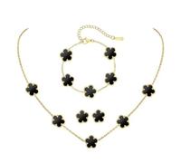 XFSRG 4 Pcs Vierblättriges Kleeblatt Schmuckset Vergoldet Halskette Ohrringe Armband Set Hypoallergenes Zierliche Fünfblättrigem Glücksklee Schmuck Geschenke（Schwarz）