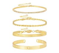 XFSRG 4 Stück Armband Damen Gold Silber Armreif 14k Vergoldet Edelstahl Armbander Set mit Tennisarmband Funkelnde Zirkonia ideal für Layering-Looks Verarbeitung für Alltag