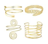 XFSRG 4 Stück Armband Damen Manschette Armreif Set Breit Verstellbare Oberarmreif Damen Gold Armband Oberarm Schmuck, Perfekt für Jeden Anlass (Gold Set 5)