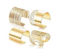 XFSRG 4 Stück Armband Damen Manschette Armreif Set Breit Verstellbare Oberarmreif Damen Gold Armband Oberarm Schmuck, Perfekt für Jeden Anlass (Gold Set 2)