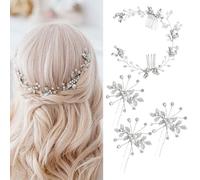 XFSRG 4 Stück Braut Haarkamm U-förmig Braut Haarnadeln Seitlicher Haarkamm mit Kristallperlen und Strass für Frauen und Mädchen (Silber)