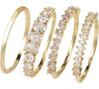XFSRG 4 Stück Damen Ringe Set aus 14 Karat Vergoldet Daumenring Verlobungsring Goldene Stapelringe mit Zirkonia Wasserfeste Gold Fingerringe Goldschmuck Geschenk (Größe 10)
