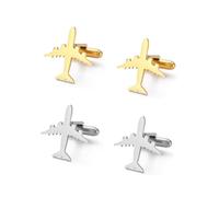 XFSRG 4 Stück Flugzeug Manschettenknöpfe Herren Edelstahl Aviation Pilot Accessories Geschenk für Hochzeit Business Travel Enthusiasten(Gold + Silber)