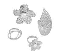 XFSRG 4 Stück Set Klobige Ringe für Damen Vintage Offene Statementringe Stapelbar und Anlaufgeschützt mit Blumen Perlen Design Für Alltag Partys Ausstellung