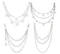 XFSRG 4 Stück Stern Hosenkette Y2k Gürtelkette Punk Gothic Hosenkette Mond Stern-Anhänger Dreifachkette Hose Kette Hip Hop Schlüsselkette Goth Accessoires für Damen Männer Jeans Alltag