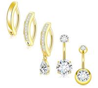 XFSRG 5 pcs Bauchnabelpiercing Set aus Edelstahl mit Zirkonia Glamouröse Piercing Bauchnabel Schmuck Damen Perfekt für Strand und Sommer（Gold）