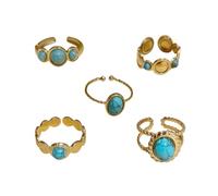 XFSRG 5 Stück Boho Ring Gold Damen mit Ovalen türkisen Edelstein Wasserfest Stapelbar Ring Set Hypoallergen Geschenk Damen Schmuck