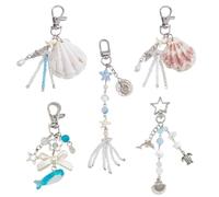 XFSRG 5 Stück Schlüsselanhänger Meeresstil Muschel Perlen und Seesternanhänger für Schlüssel Taschen und Geldbörsen