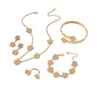 XFSRG 5 Stück Schmucksets Damen mit Diamanten Besetzte Blüten Schmuck Glänzend Elegant Schmuckset für Verschiedene Anlässe