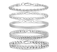 XFSRG 5 teiliges Kettenarmband für Männer Edelstahl Figaro Seil Cuban Link Set 19/21cmModisch für Alltag Streetwear Layering Geschenkideen und vielseitiges Styling