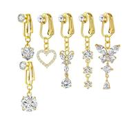XFSRG 6 Stück Fake Bauchnabelpiercing Clip-On Bauchnabelringe Kupfer Hypoallergene Fake Bauchnabel Piercing Hängend Herz Schmetterling für Frauen (Gold)