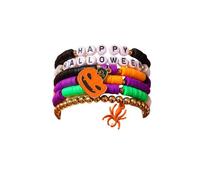XFSRG 6 Stück Halloween Armband Damen Set Alphabet Fledermaus Armband Halloween Kürbis Geister Armbänder Hexe Spider Anhänger Bunte Perlen Armbänder Gothic Schmuck Geschenk Cosplay Party