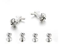 XFSRG 6 Stück Knoten Manschettenknöpfe Herren Elegante Anzug Hemd Knöpfe Stilvollen Schmuck Accessoires für Business Hochzeit(Silber)