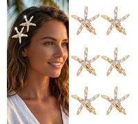 XFSRG 6 Stück Seestern Haarspangen Damen Haarschmuck Haarklammer Perlen Strass Haarspange Frauen Maedchen Seestern Haar Accessoires Haarnadel Haarschmuck Strand Hochzeit