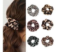 XFSRG 6er-Set Leopardenmuster Scrunchies Elegante Vintage-Haargummis aus Seidenstoff für Damen Starker Halt für Pferdeschwanz Alltag Haarschmuck Zubehör
