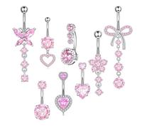 XFSRG 8 Stück 14G Bauchnabelpiercing Damen Edelstahl Hypoallergene Piercing Bauchnabel Clicker Lang Belly Piercing Set für Frauen (Rosa)