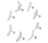 XFSRG 8 Stück Piercing Ohr Set 14K Edelstahl Tragus Conch Helix Ohrstecker Elegante Flat Funkelnde Ohrringe Piercings Geschenk für Frauen Mädchen(Silber)