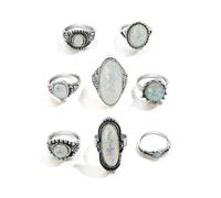 XFSRG 8 Stück Türkis Ringe Damen Retro Stil Ring Set Modisch und Individuell für den Alltag Partys und Musikfestivals