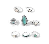XFSRG 8 Stück Türkis Ringe Damen Retro Stil Ring Set Modisch und Individuell für den Alltag Partys und Musikfestivals