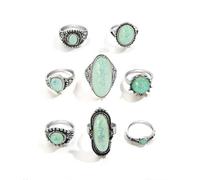XFSRG 8 Stück Türkis Ringe Damen Retro Stil Ring Set Modisch und Individuell für den Alltag Partys und Musikfestivals