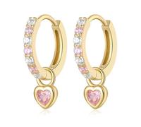 XFSRG 925 Silber Creolen für Damen und Mädchen als huggie Ohrringe mit Herz Anhänger in Gold und Silber hypoallergen für Kinder und Erwachsene (Gold)