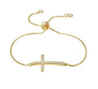 XFSRG Armband Damen Kreuz Design Verstellbar Gold Armbänder Mit Zirkonia Schmuck Für Frauen Geschenke (Klein)