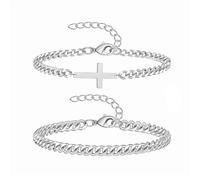 XFSRG Armband Herren 316L Edelstahl Armbänder 2 Stück Set Kreuz Klassische Panzerkette Robust Stilvoll Vintage Streetwear Schmuck Geschenk für Männer