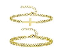 XFSRG Armband Herren 316L Edelstahl Armbänder 2 Stück Set Kreuz Klassische Panzerkette Robust Stilvoll Vintage Streetwear Schmuck Geschenk für Männer