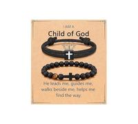XFSRG Armband Herren Kreuz Design Schwarz Perlenarmband Herren Tigerauge Armbänder für Männer Christliche Schmuck (Schwarz 1)