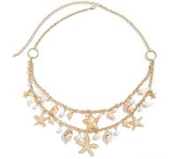 XFSRG Bauchkette Damen Gold Bohemian Beach Shell Kettengürtel Mehrlagige Taillenkette mit Muschel Seestern und Perlen Anhänger Verstellbar Leicht Sommerliches Accessoire