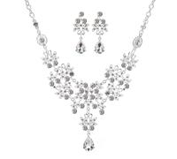 XFSRG Blumen Kristall Schmuckset Halskette Ohrringe Tropfen Anhänger Strass Kette Brautschmuck Hochzeit Elegant Luxus Damen