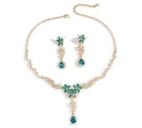 XFSRG Blumen Schmuckset Kristall Ohrringe Halskette Tropfen Anhänger Elegant Hochzeit Brautschmuck Damen Accessoires Glänzend Festlich