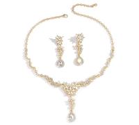 XFSRG Blumen Schmuckset Kristall Ohrringe Halskette Tropfen Anhänger Elegant Hochzeit Brautschmuck Damen Accessoires Glänzend Festlich