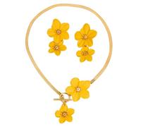 XFSRG Blumenanhänger Schmucksets für Damen Halskette und Ohrringe mit 3D Blüten Leichte Legierung 37 cm Kette mit T Verschluss 5,5 cm Ohrhänger für Damen und Alltag (Gelb)