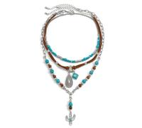 XFSRG Boho Halskette Set Damen Mehrlagig Türkis Ketten mit Anhänger im Vintage Stil Verstellbare Länge Mehrreihige Statement Kette für Festival Urlaub und Alltag (Grün-1)