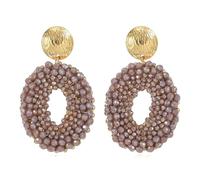 XFSRG Boho Ohrringe Hängend für Damen Handgewebter Kristall Ohrring Runde Reisperlen Ohrringe Eleganter Hingucker Frauen Modischer Schmuck (Braun)