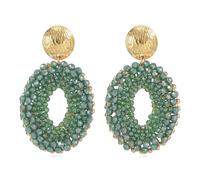 XFSRG Boho Ohrringe Hängend für Damen Handgewebter Kristall Ohrring Runde Reisperlen Ohrringe Eleganter Hingucker Frauen Modischer Schmuck (Grün)