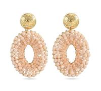 XFSRG Boho Ohrringe Hängend für Damen Handgewebter Kristall Ohrring Runde Reisperlen Ohrringe Eleganter Hingucker Frauen Modischer Schmuck (Beige)