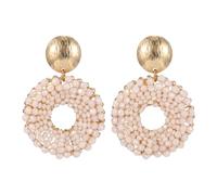 XFSRG Boho Ohrringe Hängend für Damen Mädchen Handgewebter Kristall Ohrring Leichte Runde Reisperlen Statement Ohrringe Eleganter Hingucker Frauen Modischer Schmuck (Beige)